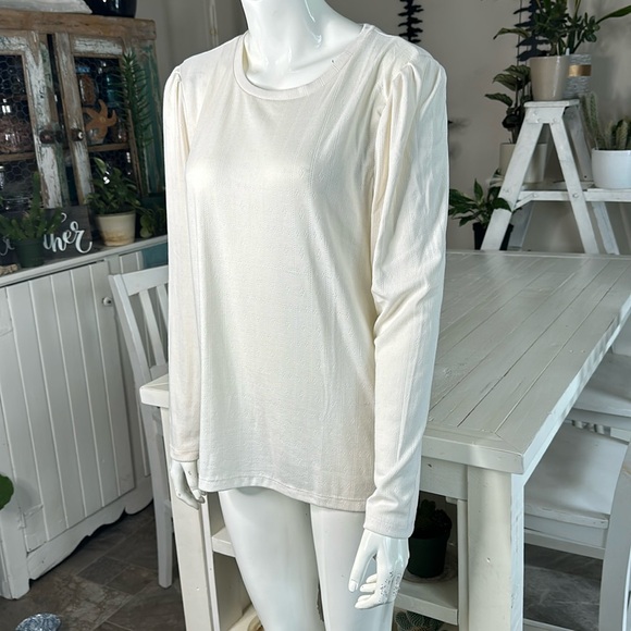 WELL WORN Ladies' Long Sleeve Crewneck Top, Cream Large Diamond poked NWT - Picture 3 of 9